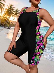 Swim Lushoire Plus Size Spaghetti Strap Printed One-Piece Swimsuit - Multicolor - View 1