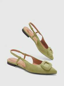 CUCCOO BIZCHIC Zapatos de moda para mujer con suela plana y hebilla, zapatos de punta, cómodos, zapatos casuales, adecuados para viajes, desplazamientos, fiestas, pa - Verde - Ver 4