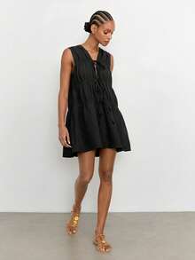 Maija Vestido casual de mujer de unicolor con pliegues para citas y salidas - Negro - Ver 7