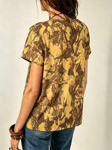 SHEIN 波西米亞鄉村風度假休閒夏季花卉荷葉邊飾襯衫 - 黃色 - 查看 2