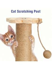 1PC Multifunctional Tall Wooden Cat Scratching Post With Two Tier Track Ball Interactive Feather Hanging Toy Durable No Mess Indoor For Adult Kitten Cat Pet Supplies - Brown - View 6