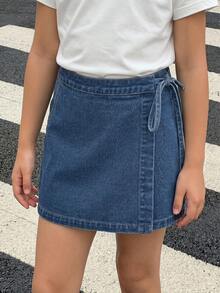 DAZY Tween Girl Side Knot Casual Denim Skirt Summer - Blue - View 6