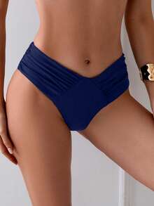 Oceva Women's Sexy V-Shaped Ruched Bikini Bottom - Navy Blue - View 3