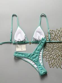 Swim Mod Springbreak Women Beachwear Random Floral Print Spaghetti Strap Top And High Cut Bikini Bottom Set For Summer Beach Vacation - Multicolor - View 3