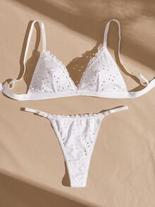 Lullawish Women's Sweet Elegant Lace Patchwork Bra And Panty Lingerie Set - White - View 1