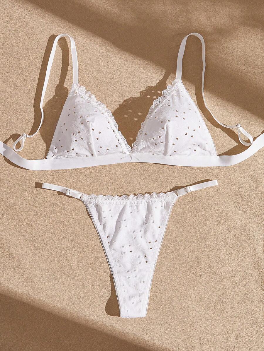 Lullawish Women's Sweet Elegant Lace Patchwork Bra And Panty Lingerie Set - White - View 1