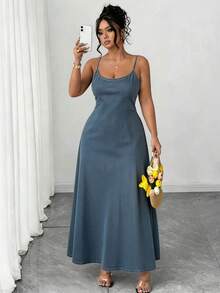Elenzga Vestido de tirantes finos azul minimalista talla grande - Multicolor - Ver 4