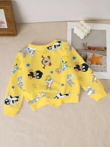 LOONEY TUNES X SHEIN Sweatshirt Lucu Lengan Panjang Leher Bulat Motif Kartun untuk Bayi Perempuan - Putih - View 2