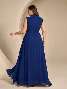Coutiva High-End Evening Gown Ball Dress With Sequin And Pearl Neckline, Elegant Sophisticated Luxury Style - Navy Blue - View 2