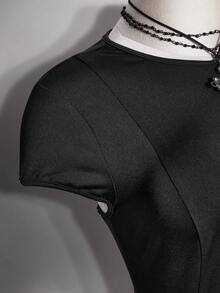 SHEIN ICON 大尺碼女款素色圓領開衩設計休閒派對洋裝 - 黑色 - 查看 7