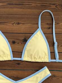 Swim Mod Conjunto de dos piezas de bikini con abertura, cuello halter y lazo, estilo sexy y puro deseo, para vacaciones de aguas termales, primavera/verano 2026 - Amarillo - Ver 5