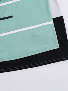 SHEIN 兒童 2件組青少年男孩下擺鈕扣紋理短袖T恤，藍色、綠色、白色，適合休閒、運動、旅行、上學，夏季百搭 - 彩色 - 查看 5