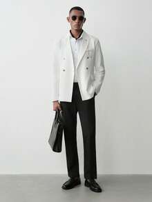 MENRIVO Blazer Pria Putih dengan Rantai Saku, Gaya Kasual, Cocok untuk Musim Pernikahan dan Acara Pesta Biasa, Formal, dan Upacara. - Putih - View 5