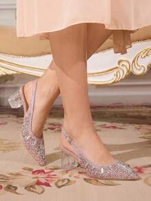 CUCCOO TILAWA Sepatu Hak Tinggi Wanita Berwarna Merah Muda dengan Hiasan Kristal dan Rhinestone Kaca, Cocok untuk Acara Keluar Rumah, Perjamuan, Pesta, dan Aktivitas Lainnya - Hampir tidak berwarna merah muda - View 9
