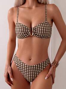 Swim Vcay Women's New Plaid & Random Print Beach Casual Holiday Bikini Swimwear 2-Piece Set, Spring/Summer - Multicolor - View 8