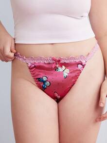Elorette Pakaian Dalam Babydoll Satin Fuchsia Ukuran Plus Warna Pink Terang, Motif Kupu-kupu Kawaii, Patchwork Renda, Dekorasi Rhinestone Mengkilap - Hot Pink - View 3