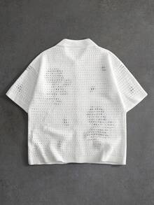ROMWE MEN Men's Embroidered Pattern Vacation Style Hollow Knit Top Knit Shirt - White - View 3