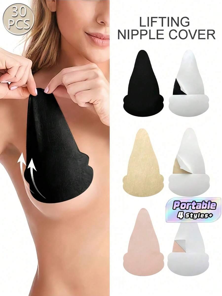 Disposable Non-Woven Breast Petals, Gourd Shape Self Adhesive Invisible Nipple Covers, Black Strapless Comfort Skin Friendly Anti-Protrusion Anti Sag Breast Pads For Women - multicolor - View 1