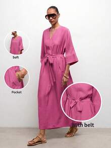 Maija Women's Solid Color Mid-Length Casual Tropical Vacation Dress Vacation Magenta Autumn Vacations,Break,Valentine's Day Party Graduation - Purple - View 4