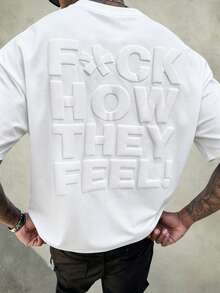 PAVTROS Men's Letter Print Drop Shoulder Crew Neck Casual T-Shirt, Holiday - White - View 2
