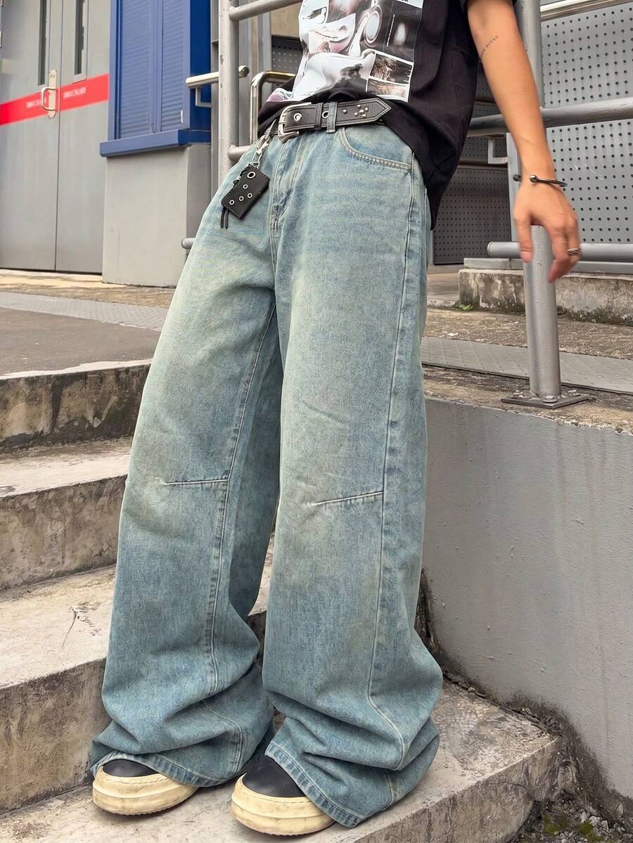 NEOSTRIT 男士街頭風時尚水洗牛仔長褲 - 淺色水洗藍 - 查看 1