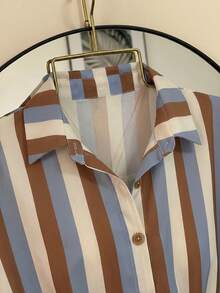 SHEIN Franclia Autumn Casual 2000s Beige Batwing Sleeve Shirt Vacation - Multicolor - View 3