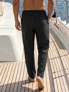 Maristyn Men's Drawstring Waist Pocket Straight Leg Casual Pants, Holiday - Black - View 2