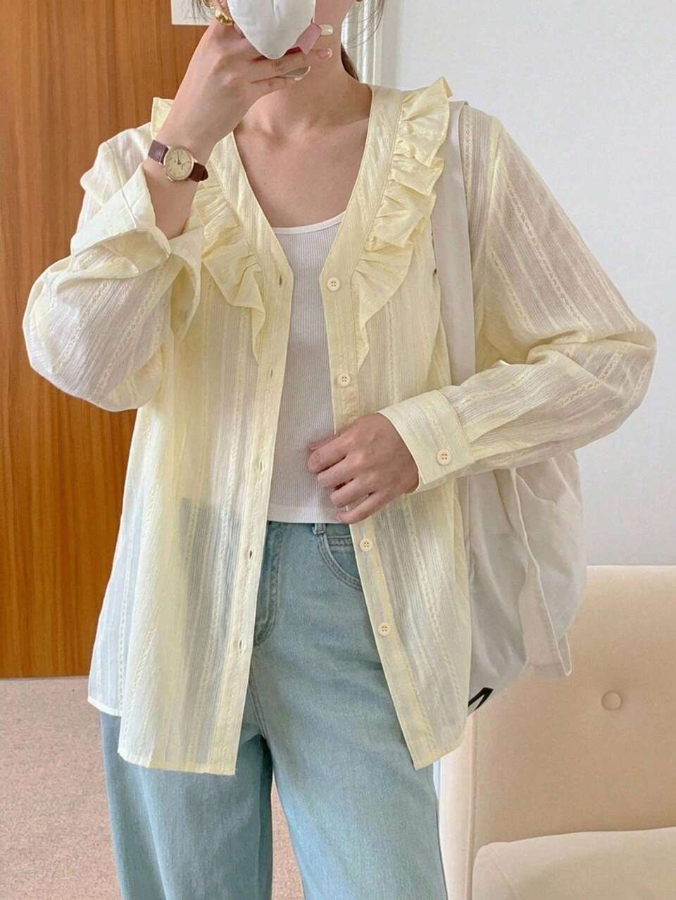 Women's Textured Fabric Business Casual Loose Fit Urban Casual Shirt