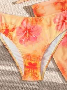 SHEIN 3pcs/Set Teen Girls Floral Print Bikini Set + Mini Skirt, Suitable For Beach, Vacation, Sports, Photo Shooting, Surfing, Hawaii Holiday - Yellow - View 6