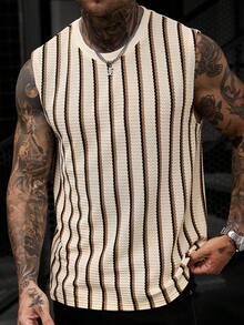Manfinity CasualCool Men's Solid Colour Striped Round Neck Short Sleeve Casual Top For Everyday Wear ... - Multicolor - View 3