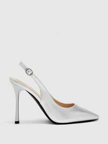 CUCCOO BIZCHIC Women's Pointed Toe Buckle Design Fashion High Heel Sandals For Daily Wear Summer Shoes - Silver - View 2