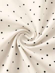 SHEIN Summer Casual Cute Polka Dot Print Pleated Hem Sleeveless Dress Back-To-School Brunch White And Black Polka Dot - Beige - View 4