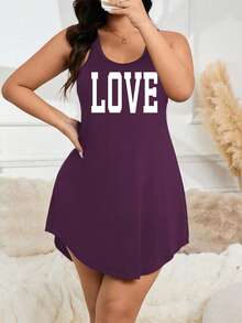 SHEIN Casual Underwear&Sleepwear 大尺碼女款字母印花休閒背心式睡裙 - 紫色 - 查看 5