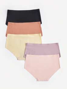 Bralution 5pcs/Pack Letter Embroidery Solid Color Seamless Panties - Multicolor - View 8