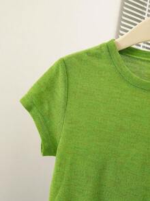 Resyla Women's Textured Solid Color Round Neck Fashion Versatile Casual Top Everyday School Lime Green Summer - Green - View 5