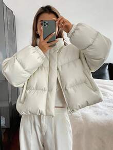 DAZY Women's Loose Fit Open Front Long Sleeve Padded Coat Jacket - White - View 4