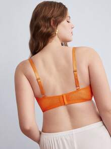 Elorette Orange Underwire Lace Patchwork 1/2 Cup Push Up Comfy Balconette Bra Romantic Exquisite Plus Size Bra - Orange - View 2