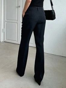 Livesso Petite Women's Fashion Versatile Commute Solid Color Straight Leg Pants ,Petite Women - Black - View 2