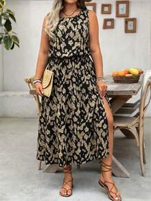 Breezaya Plus Size Loose Sleeveless Leopard Print Swing Dress, Casual Summer Holiday Leopard Print Dress - Multicolor - View 4