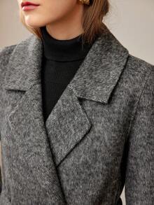 MOTF PREMIUM ABRIGO LARGO CON CINTURÓN Y CUELLO DE SOLAPA DE LANA - Gris Oscuro - Ver 3