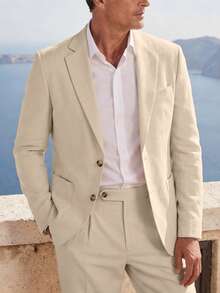 Manfinity Mode Traje de negocios de unicolor simple para hombre, incluye blazer y pantalones, para ceremonia - Caqui - Ver 5