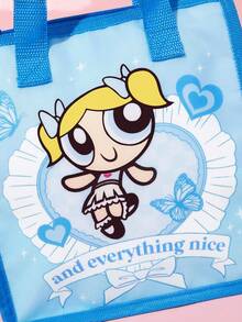 THE POWERPUFF GIRLS X SHEIN 1個印花保溫午餐袋，可保溫或保冷，野餐袋，大容量，可裝午餐盒和飲料，適用於野餐、露營、旅行、家庭使用，適合家庭、學生、友誼，花卉、氣泡、毛茛 - 天藍色 - 查看 5