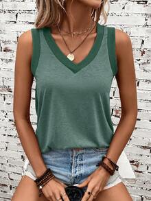 EMERY ROSE Top tank unicolor de cuello V - Verde Oscuro - Ver 4