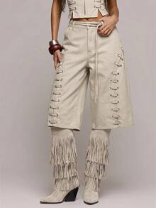MUSERA Ösen-Schnürung lockere Passform Denim-Jorts Frühling Sommer sexy Date Night Club Festival Urlaub Nachtausgang Urlaub Soul Ties - Grau - Übersicht 2
