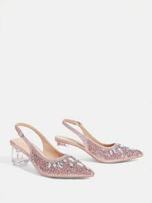 CUCCOO TILAWA Women's Crystal Heel Glass Rhinestone Pointed Toe Pink High Heel Pumps, Suitable For Outings, Banquets, Parties And Other Events - Dusty Pink - View 4