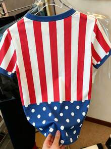 Resyla LOONEY TUNES X SHEIN Women's Round Neck Striped Colorblock Cartoon Print Casual Versatile Daily Outing Short Sleeve T-Shirt - Red - View 2