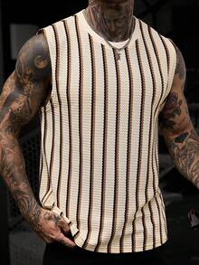 Manfinity CasualCool Men's Solid Colour Striped Round Neck Short Sleeve Casual Top For Everyday Wear ... - Multicolor - View 4
