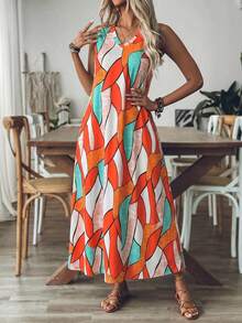 Breezaya 女款大尺碼簡約通勤長洋裝 - 亮橙色 - 查看 4