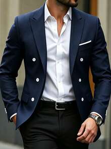 Manfinity Mode Men's Navy Blue Minimalist Suit Blazer, Ceremony - Navy Blue - View 1