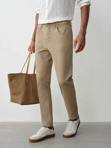 MENRIVO Men's Solid Color Jeans - Khaki - View 5